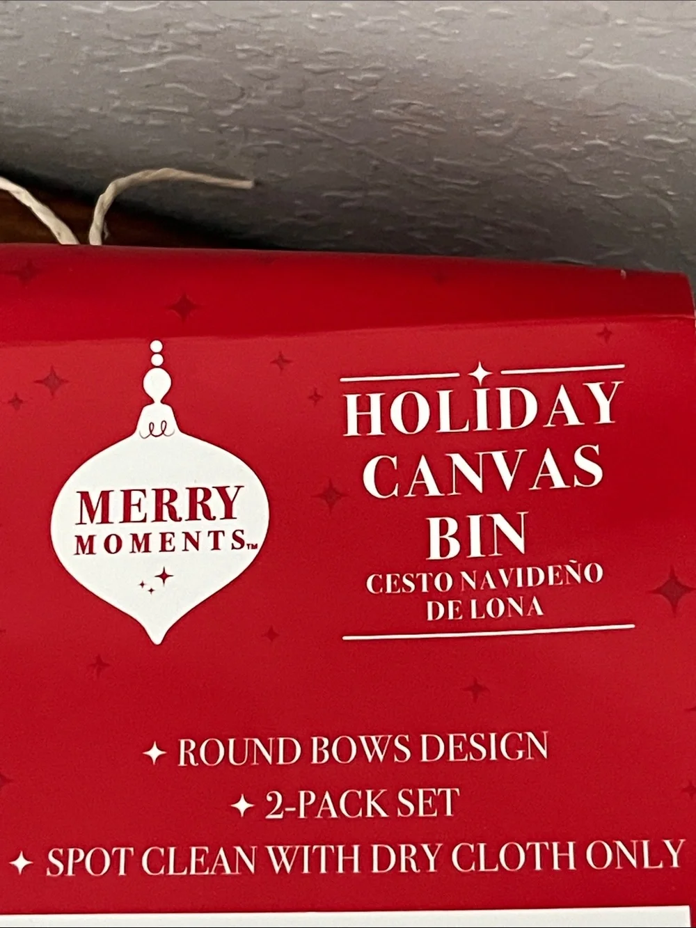 Merry Moments Green & Pink Holiday Canvas Bin - 2 Pack Rope Handles NWT